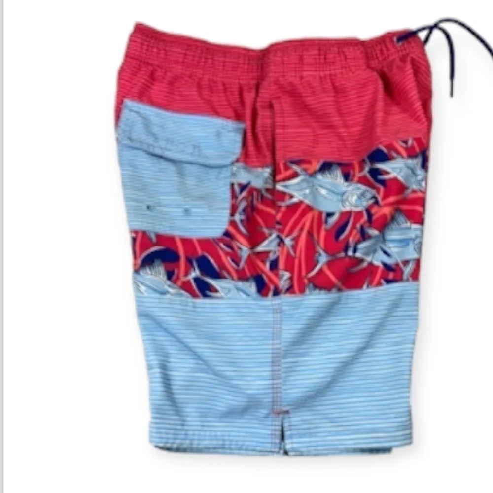 Vineyard Vines Boys Large Paneled Chappy Swim Trunks Panel Americana Fish Stripe